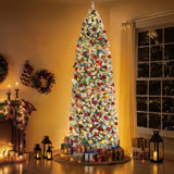 Yaheetech 9ft Pre-lit Snow Flocked Pencil Christmas Tree Kingswood Fir Hinged Slim Skinny Corner Xmas Tree Holiday Decoration with 350 Incandescent Warm White Lights & 1086 Snow Branch Tips, White Yaheetech