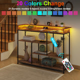 Welfuturer Console Table with Outlets and USB Ports 4Tier Sofa Table with LED Light and Open Shelves Industrial Entryway Hallway Side Table for Living Room Foyer Couch Hallway Rustic Brown Welfuturer