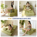 MAXYOYO Convertible Sofa Bed, Fold Out Loveseat Sleeper Sofa with Pillow, 4 in 1 Tufted Folding Couch Bed Foam Floor Couch, Lazy Chair for Living Room Bedroom Guest Room, Green MAXYOYO