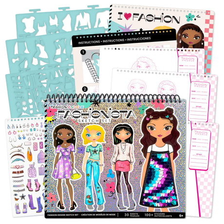 Fashion Angels Fashion Design Sketch Portfolio - Sketch Book for Beginners, Sketch Pad with Stencils and Stickers for Kids 6 and Up, Brown(Covers May Vary) Fashion Angels