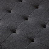 24KF Large Square Upholstered Tufted Linen Ottoman Coffee Table, Large Footrest Ottoman with Solid Wood Shelf- Charcoal 24KF