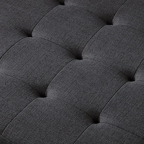 24KF Large Square Upholstered Tufted Linen Ottoman Coffee Table, Large Footrest Ottoman with Solid Wood Shelf- Charcoal 24KF