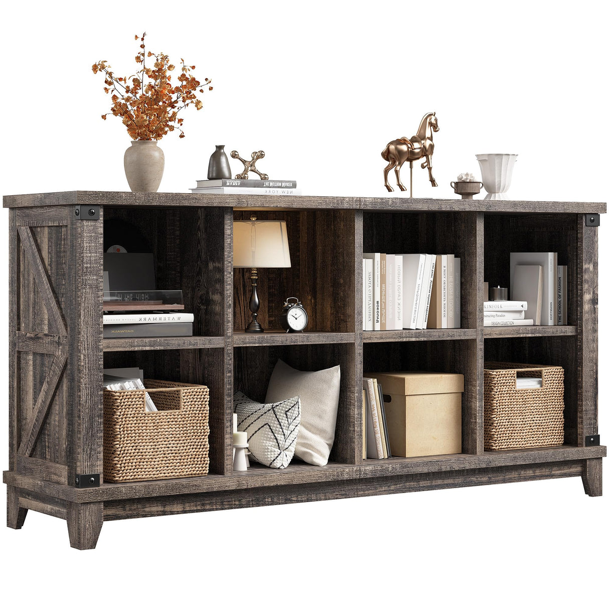 EnHomee 8 Cube Storage Organizer and Shelves, Cube Shelf Bookshelf for Home and Bedroom, Black Oak EnHomee