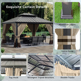 ASJMR 12x14ft Hardtop Gazebo Double Roof, outdoor pavilion with 2-layer hard top galvanized iron frame garden tent, suitable for courtyards, backyards, decks, and grass ASJMR