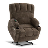 MCombo Large Power Lift Recliner Chair Sofa with Massage and Heat for Big Elderly People, USB Ports, Side Pockets, Fabric R7092 (Coffee, Large-Wide) MCombo