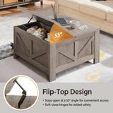 Yaheetech Lift Top Coffee Table, Square Farmhouse Coffee Table with Hidden Storage Compartment, Wood Center Table for Living Room, Home Office, Gray Yaheetech