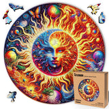LEOGOR Mosaic Wooden Jigsaw Puzzles for Adults with Whimsical Pieces – 350 Piece Colorful Sun and Moon Puzzle with Unique Animal-Shaped Wood Pieces – Beautiful Design, Large 14.9'' x 14.9'' LEOGOR