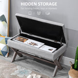 HOMCOM 35.75" Storage Ottoman, Upholstered Storage Bench with Hidden Space, Nailhead Trim and X-Shaped Wood Legs, for Living Room, Entryway, Bedroom, Grey HOMCOM