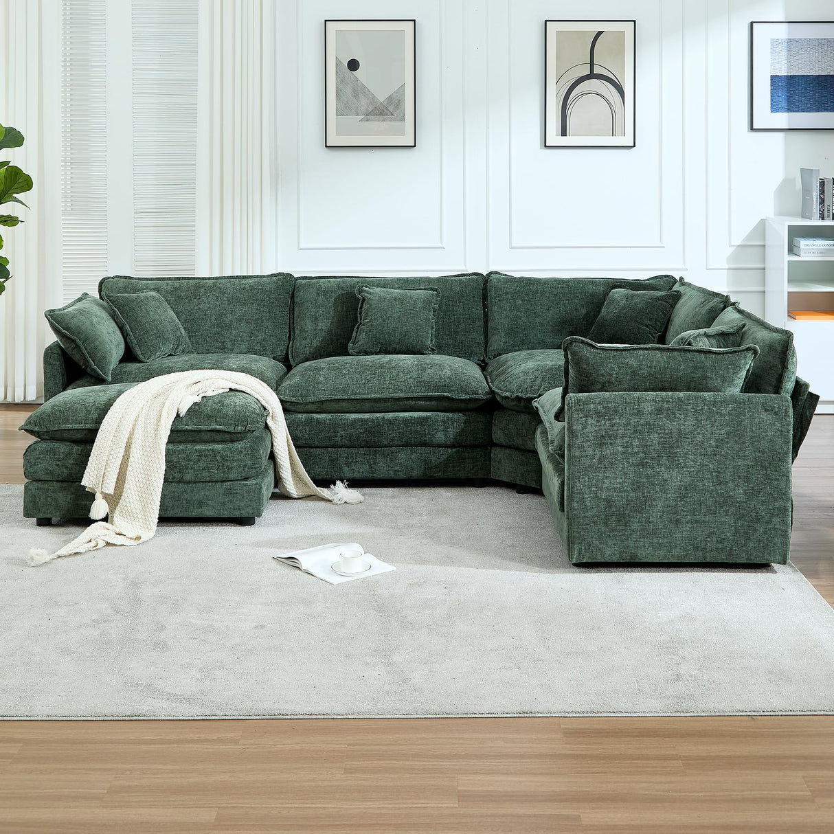 GNIXUU Oversized Modular sectional Sofa, Chenille Large Cloud Sectional Couches for Living Room, Convertible 5 Seater L Shaped Couch with Ottoman for Living Room, Green GNIXUU