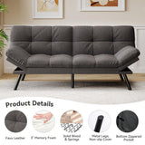 AMICLIBER Convertible Futon Sofa Bed,71" Memory Foam Futon Couch,Detachable Cushion,Adjustable Backrest & Armrest,Linen Modern Loveseat Sleeper Recliner for Living Room,Office,Apartment,Classic Grey AMICLIBER