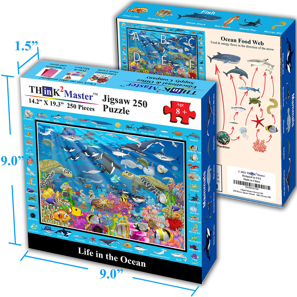 Think2Master Ocean Life 250 Pieces Jigsaw Puzzle Fun Educational Toy for Kids, Boys, Girls, School & Families. Great Gift for Boys & Girls Ages 8-10+ to Stimulate Learning. 14.2” X 19.3” THINK2MASTER