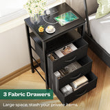 Huuger Nightstand with Charging Station, 27.6 Inch Side Table with Fabric Drawers, End Table Bedside Table with USB Ports and Outlets, Night Stand for Bedroom, Black Huuger