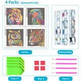 UiSdfuy Diamond Art Kits for Kids, Arts & Crafts Ages 8-12,Diamond Art for Boys Girls,Gem Art 4 Pack Diamond Painting 6"x 6" - Lion Owl Leopard Parrot UiSdfuy
