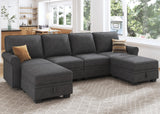 HONBAY Sectional Sofa with Storage Seat U Shaped Sectional Couch with Reversible Chaise Convertible Sectional Couch for Living Room,Dark Grey HONBAY