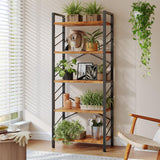 DurayLoly 5 Tier Bookshelf, Industrial Tall Bookcase, Modern Display Book Shelf with Metal Frame and Sidebars for Bedroom, Living Room and Home Office, Rustic Brown DurayLoly