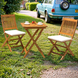 JUMMICO 3 Piece Folding Patio Chairs Outdoor Acacia Wood Bistro Set with Cushion Square Table and Chairs Porch Furniture for Balcony, Lawn, Deck JUMMICO