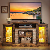YITAHOME TV Stand for 65 Inch TV, Modern Entertainment Center with Power Outlet and LED Light, Farmhouse Media Console TV Cabinet with Adjustable Shelf & Glass Door for Living Room, 59'' Retro Brown YITAHOME