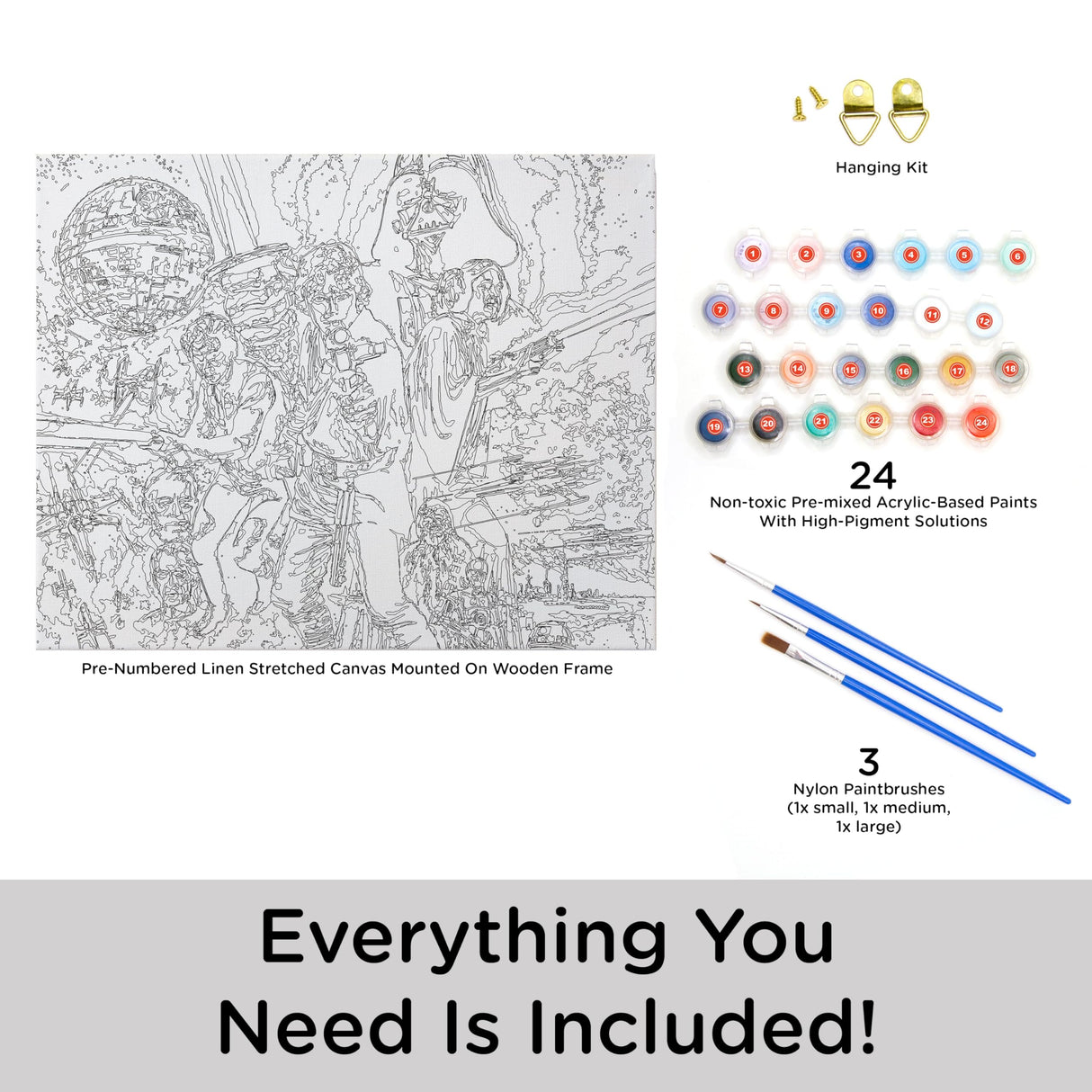 AQUARIUS Star Wars Episode IV A New Hope Art by Numbers Painting Kit (16 x 20 Stretched Canvas) 24 Paints, 3 Paint Brushes, Ready to Hang, Officially Licensed Star Wars Movie Collectible - 16x20 in AQUARIUS