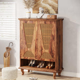 Tribesigns Rattan Shoe Cabinet for Entryway, 5-Tier Large Hidden Shoe Organizer Cabinet with Ventilated Doors, Modern Freestanding 25-Pair Shoe Rack Closet Organizer Shoe Storage Cabinet Tribesigns