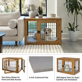 Furniture-Style Dog Crate - Acacia Wood Kennel for Medium Dogs with Double Doors and Cushion - Dog Cage Furniture by PETMAKER (Natural) PETMAKER