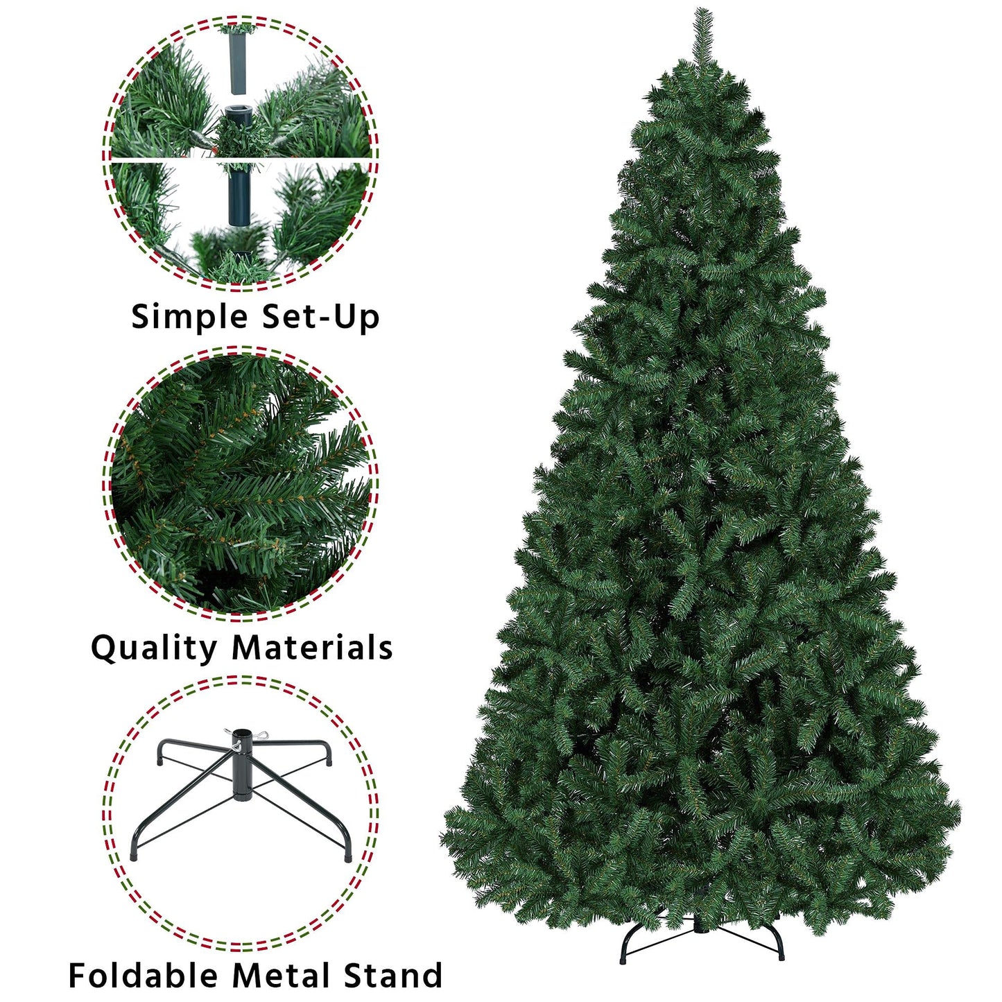 Yaheetech 7.5ft Premium Spruce Hinged Artificial Full Christmas Tree with 1346 Branch Tips Holiday Xmas Tree with Metal Hinges and Foldable Base for Home Party Office Decoration