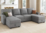 HONBAY Sectional Sofa with Storage Seat U Shaped Sectional Couch with Reversible Chaise Convertible Sectional Couches for Living Room,Light Grey HONBAY