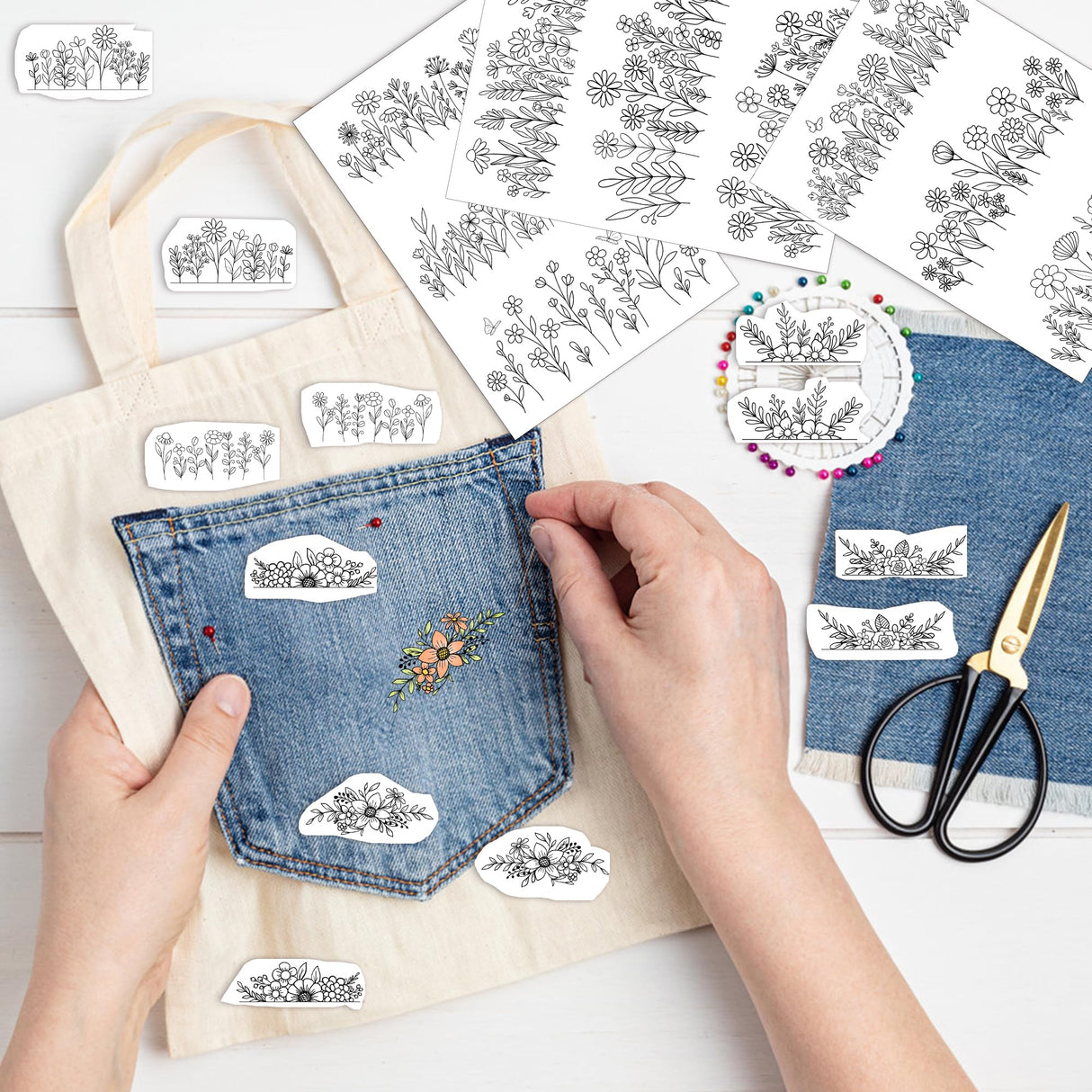 Water Soluble Stabilizer Embroidery Patterns - CRASHOT 4 Sheets Stick and Stitch Embroider Paper Wash Away, Flower Floral Daisy Butterfly Designs, Suprise for Hand Sewing Lover CRASHOT