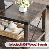 IDEALHOUSE Farmhouse Coffee Table 2-Tier Rustic Center Table Living Room Rectangle Cocktail Table Vintage Wood Look Tea Table with Shelf and X Metal Frame, Easy Assembly IDEALHOUSE