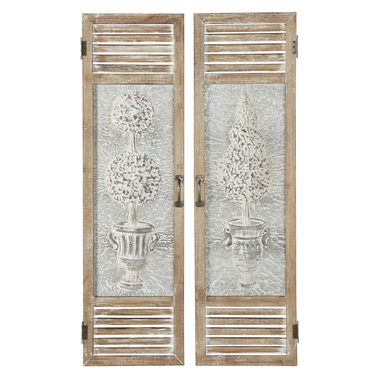 Deco 79 Metal Tree Home Wall Decor Relief Wall Sculpture with Louvered Design, Set of 2 Wall Art 15"W, 52"H, Brown Deco 79