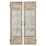 Deco 79 Metal Tree Home Wall Decor Relief Wall Sculpture with Louvered Design, Set of 2 Wall Art 15"W, 52"H, Brown Deco 79