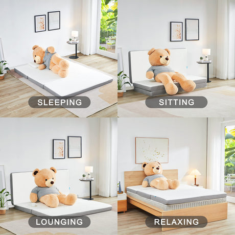 Kingfun Memory Foam Folding Mattress, 4 Inch Gel-Infused Foldable Floor Mattress, Breathable Tri-fold Mattress Topper with Cover, Soft Folding Foldable Portable Floor Guest Bed (Single) Kingfun