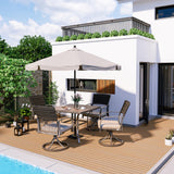 Pamapic 5 Piece Patio Dining Set for 4,Outdoor Wicker Furniture Set for Backyard Garden Deck Poolside with 4 Cushions Swivel Rocker Chairs,Square Plastic-Wood Table Top, Removable Cushions(Beige) Pamapic