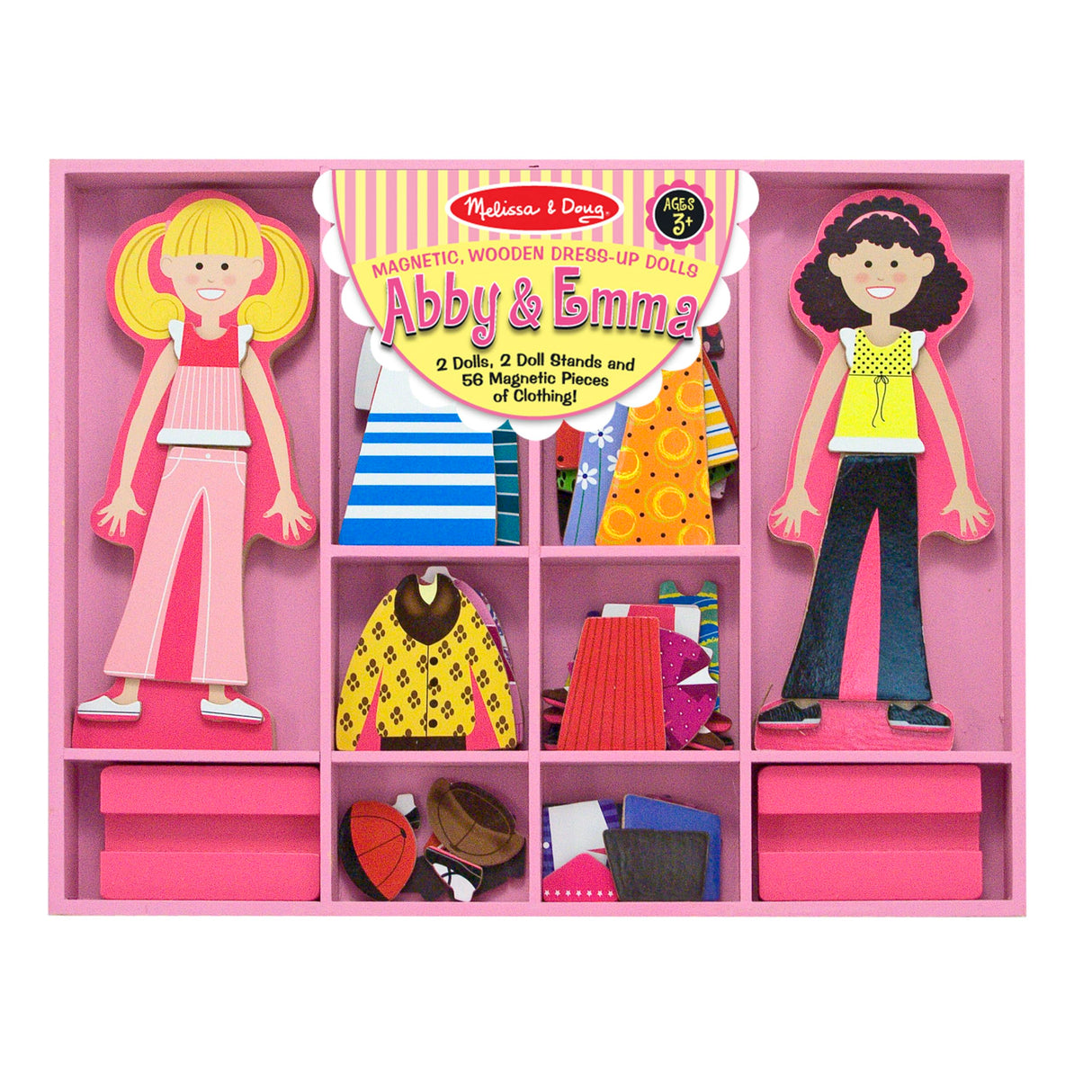 Melissa & Doug Abby and Emma Deluxe Magnetic Wooden Dress-Up Dolls Play Set (55+ pcs) Magnetic Paper Dolls for Kids Ages 3+ Melissa & Doug