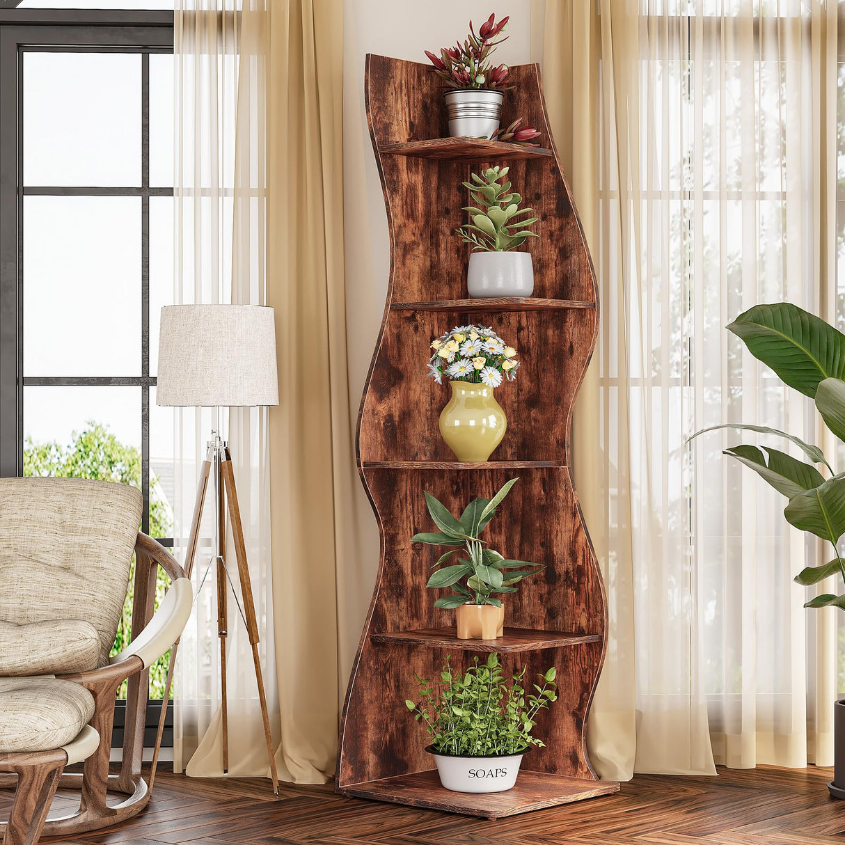 LITTLE TREE Small Corner Shelf, Modern 5-Tier Wall Corner Bookshelf, Stylish Bookcase Storage Rack for Small Space, Living Room, Bedroom LITTLE TREE