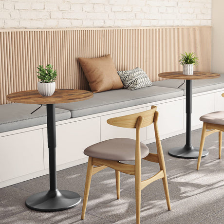 HOOBRO Height-Adjustable Round Bar Table in Rustic Brown - Modern Cocktail Table for Small Spaces HOOBRO
