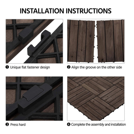 Yaheetech 27PCS Interlocking Wooden Flooring Patio Deck Tiles Solid Wood Tiles Outdoor 12 x 12in Black Yaheetech