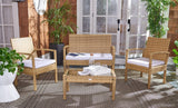 SAFAVIEH Outdoor Collection Bassey Natural/White Cushion 4-Piece Conversation Patio Set PAT7507D Safavieh