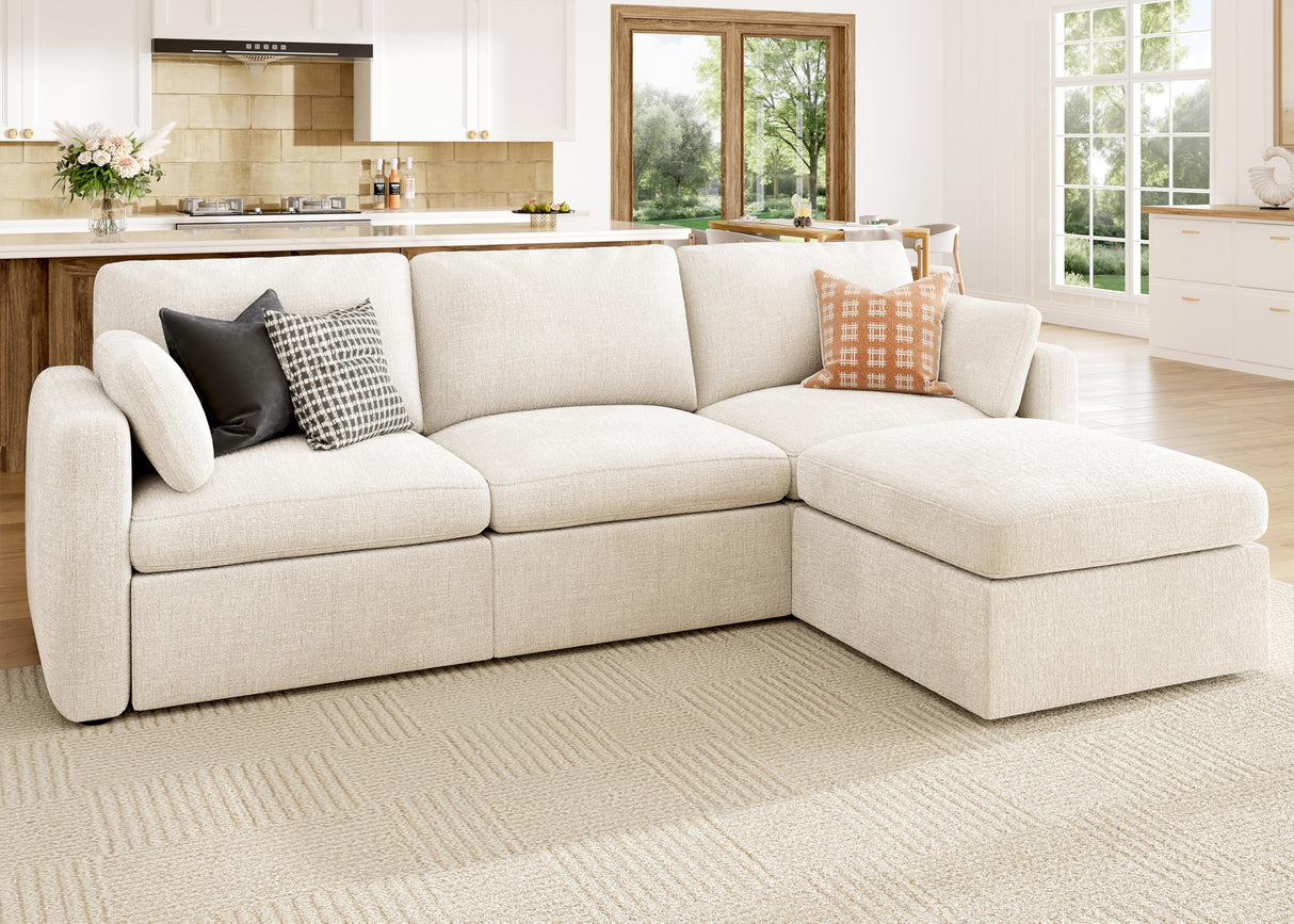 HONBAY Modular Sectional Couch with Storage Seats, L Shaped Sectional Sofa with Storage, Chenille Sectional Couches for Living Room, Beige HONBAY