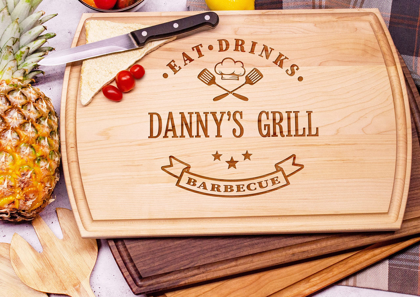 Personalized Grill Wooden Cutting Board Handmade in USA – Best Serves as Chopping board, Charcuterie board, Cheese board – Unique Wood Grilling Gift - WoodArtSupply