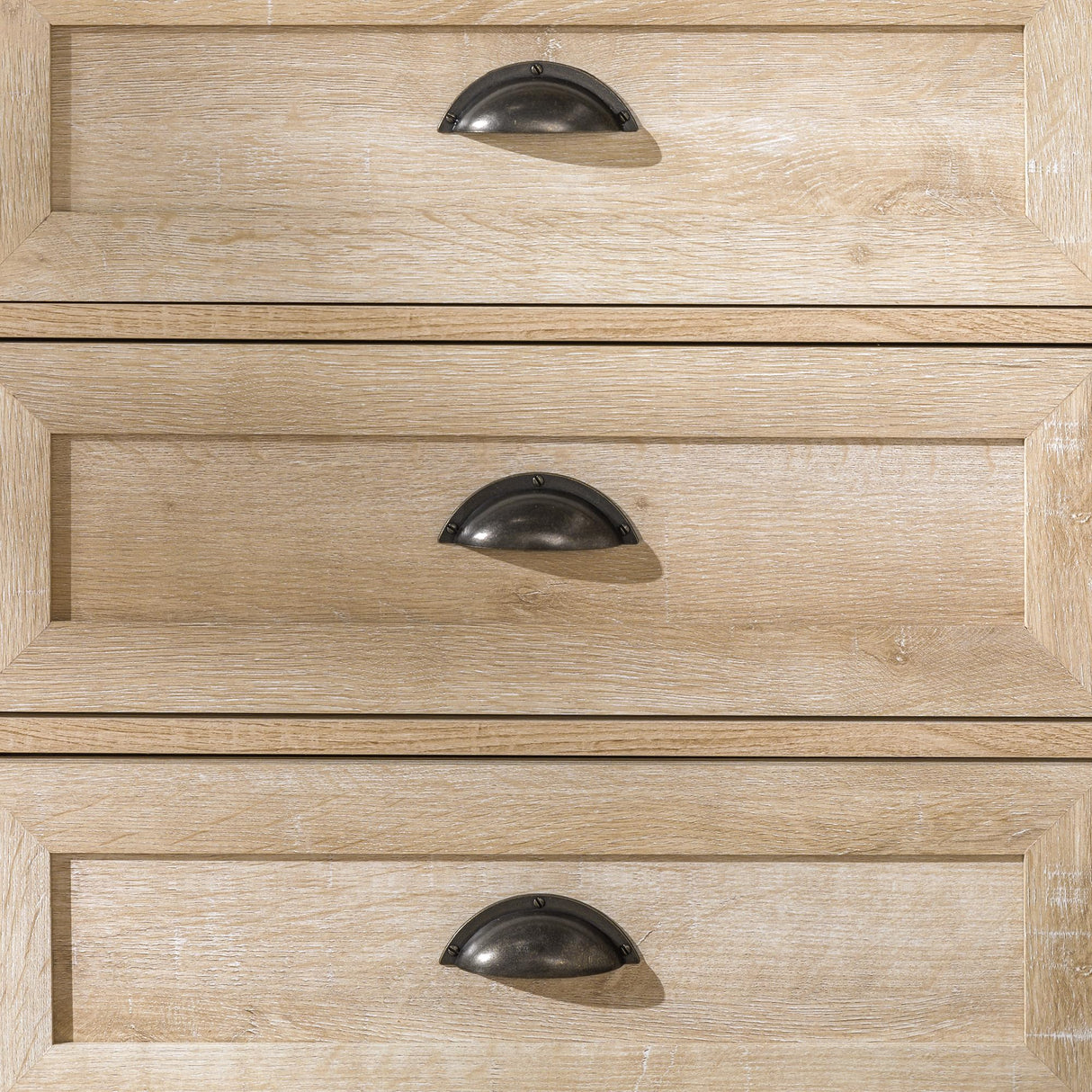 Walker Edison Hazel Modern Farmhouse 3 Drawer Framed Nightstand with Half-Moon Handles, 25 Inch, White Oak Walker Edison