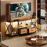 EKNKOZY Dresser TV Stand with Power Outlets & LED Lights, Up to 65 Inches Dresser TV Stand with 2 Large Dresser Drawers, Bedroom Dresser with 3 Open Storage Shelf (Rustic Brown, 55 INCH) EKNKOZY