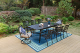 MFSTUDIO 9PCS Outdoor Patio Dining Set, Outdoor Table Chair Set with 1 Large Rectangular Expandable Table, 8 Armrest Chairs Include 6 Fixed and 2 Swivel Chair with Removable Cushions MFSTUDIO
