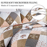 Dinjoy Floral Plaid Patchwork Quilt Set California King Size, Reversible Brown Bedding Set Soft Microfiber Lightweight Bedspread Coverlet 3 Piece Fall Autumn Use(106x96 inches, Cal King) Dinjoy
