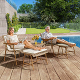 YITAHOME 5 Piece Patio Bistro Set, Outdoor Rattan Conversation Set with 2 Ottomans and Square Coffee Side Table, All Weather Wicker Boho Furniture Set for Balcony Lawn Garden Backyard Poolside (Beige) YITAHOME