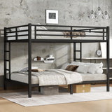 Bellemave Queen Over Queen Bunk Bed for Adults Teens, Metal Queen Bunk Bed with 2 Ladder & Safety Guardrails Heavy Duty Queen Size Bunk Beds with Noise-Reducing Rubber Stoppers, Easy Assemble, Black Bellemave