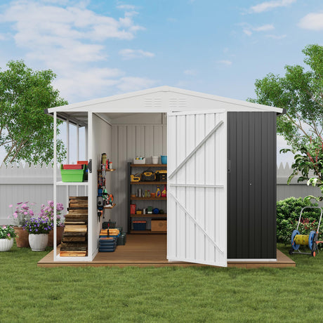 10 X 8 Metal Storage Shed with Rack, Large Outdoor Tool Utility Shed with Shelves, Garden Shed for Yard Outside Use Curtainboro