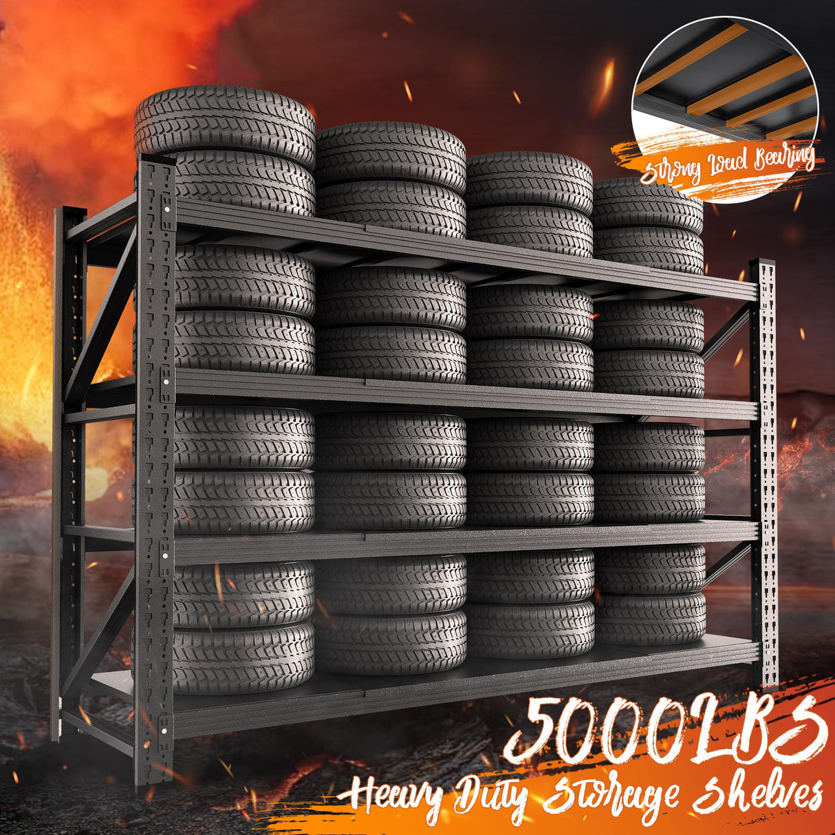 Anxxsu 5000LBS Storage Shelves, 71" W Heavy Duty Garage Shelving Unit, Adjustable Industrial Shelving, 4 Tier Metal Shelving for Garage, Supermarket, Warehouse, 71" W x 24" D x 70" H Anxxsu