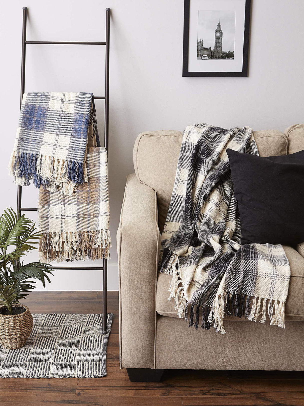 DII Farmhouse Woven Throw, 50x60 with 3" Fringe, Stone DII