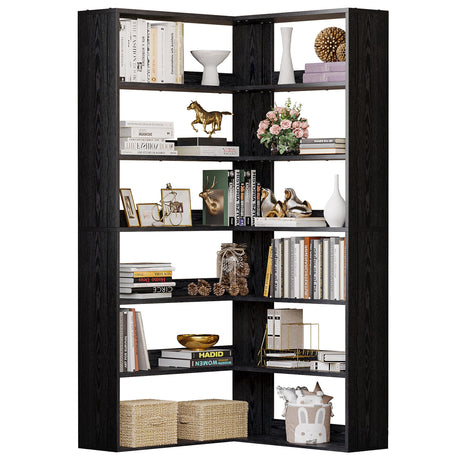 IRONCK Bookshelves 6 Tiers with Baffles Industrial Large Corner Etagere Bookcase Storage Display Rack for Living Room Home Office IRONCK