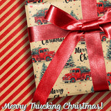 BIOBROWN Reversible Kraft Christmas Wrapping Paper - 17 Inch X 33 Feet (46.7 sq. ft. ttl.) - Vintage Trucks Design Perfect for Xmas, Party, Holiday Gift Wrap BIOBROWN